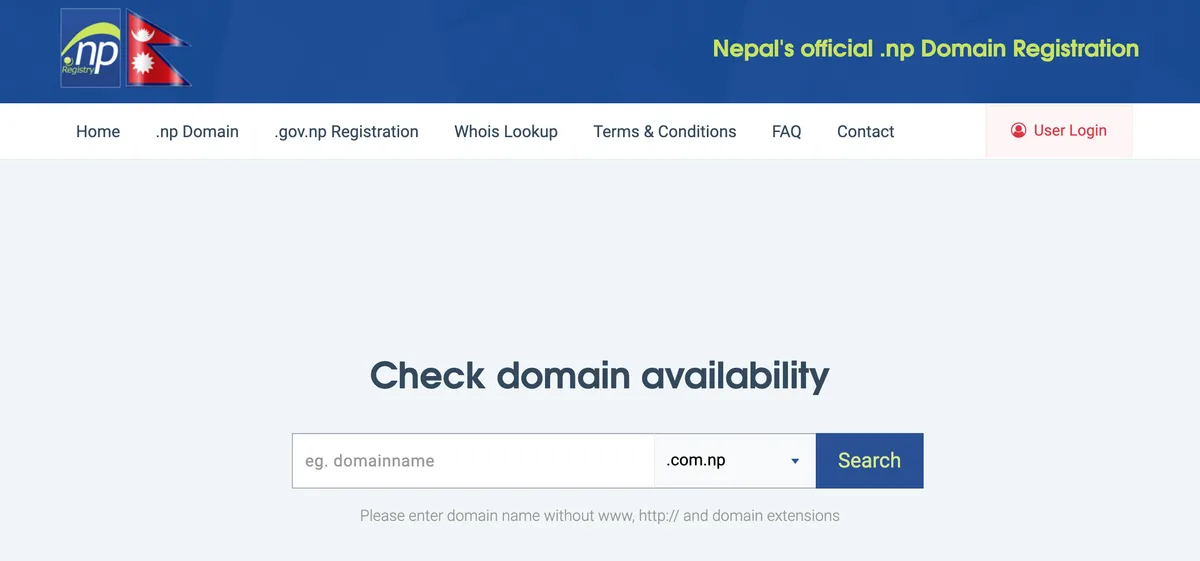 .com.np registration landing page